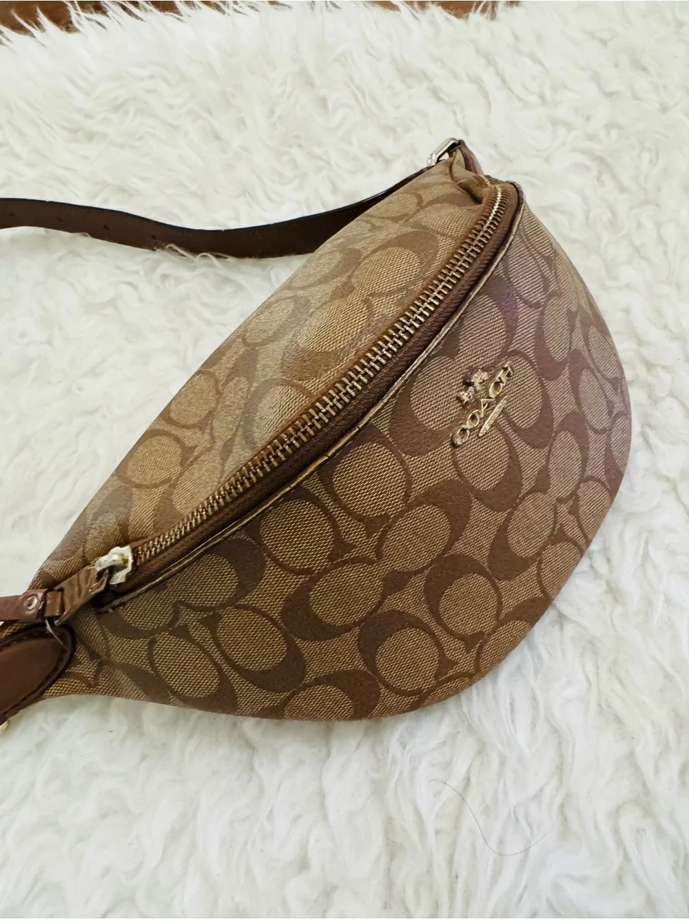 Coach Brown Signature Monogram Crossbody Belt Bag